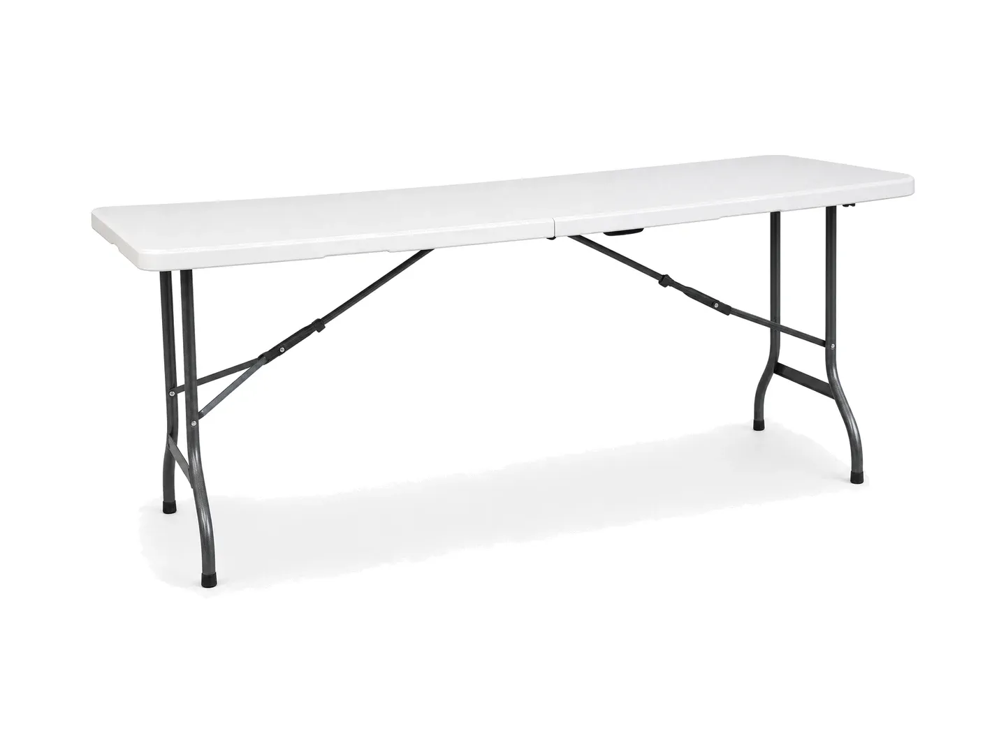white 180 cm folding table on a metal frame