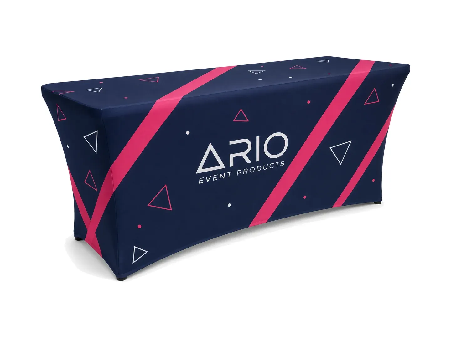 table with a printed ARIO stretch table cover